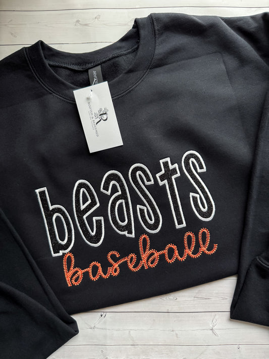 Beasts Baseball Glitter Appliqué Embroidered Sweatshirt