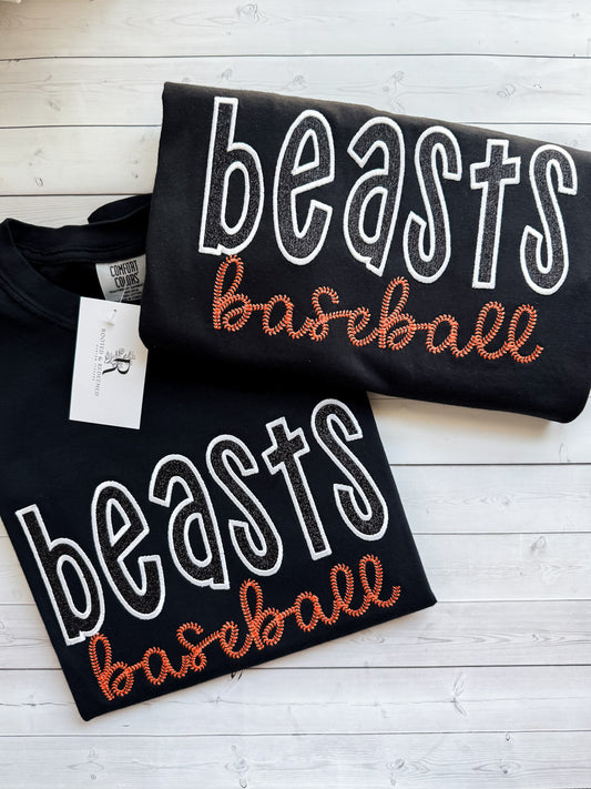 Beasts Baseball Glitter Appliqué Embroidered T-Shirt