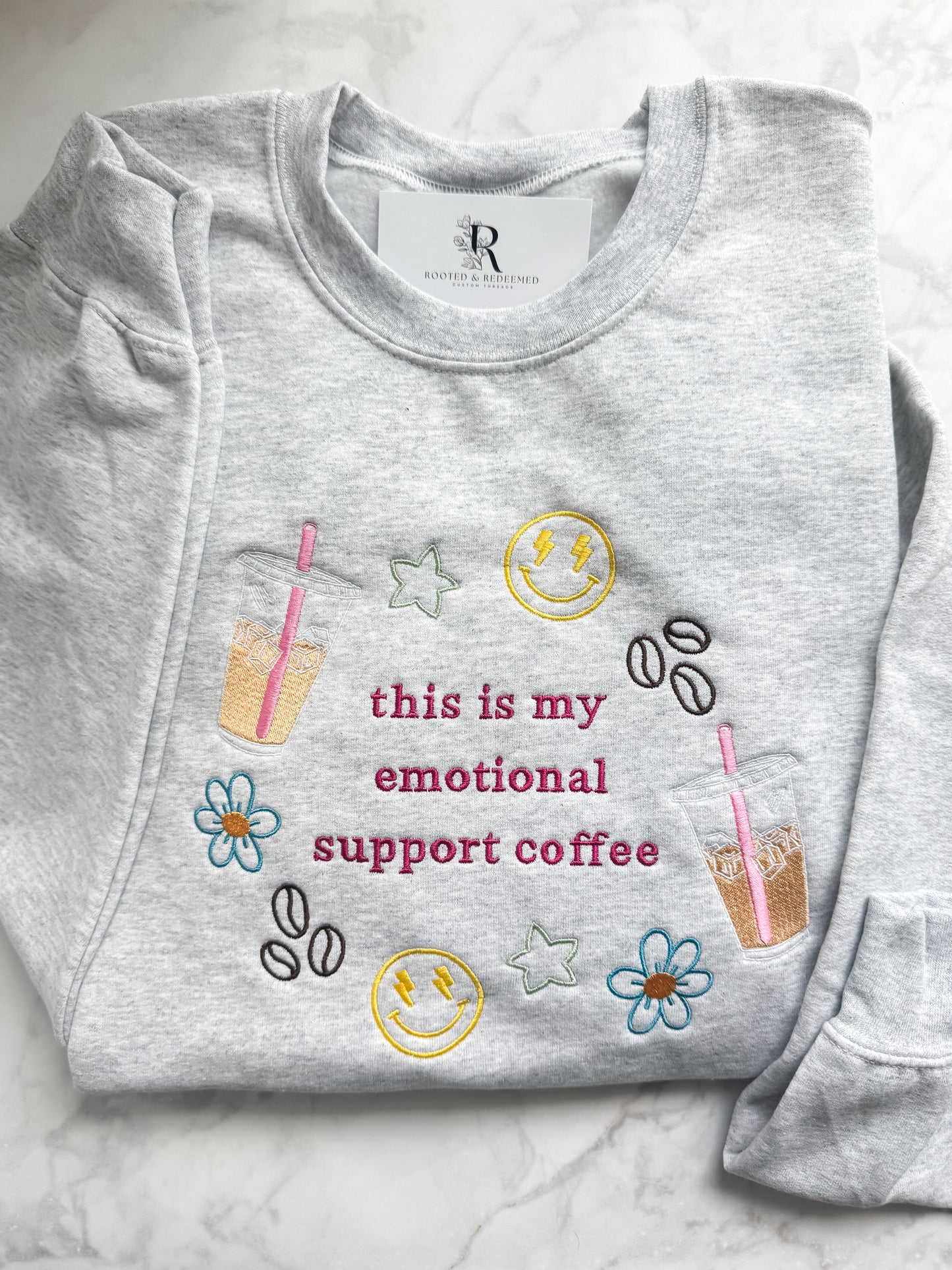 this is my emotional support coffee Embroidered Sweatshirt