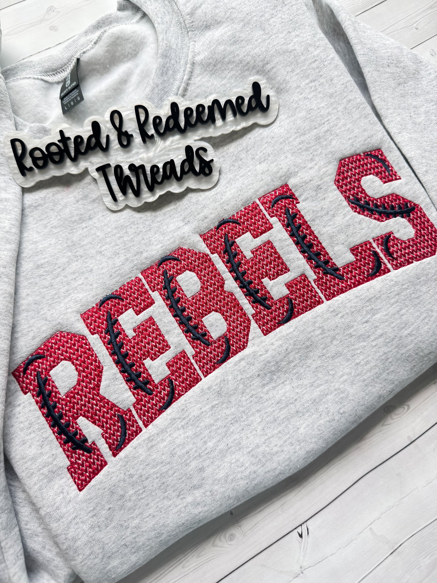Rebels Knit Stitch Football Embroidered Sweatshirt