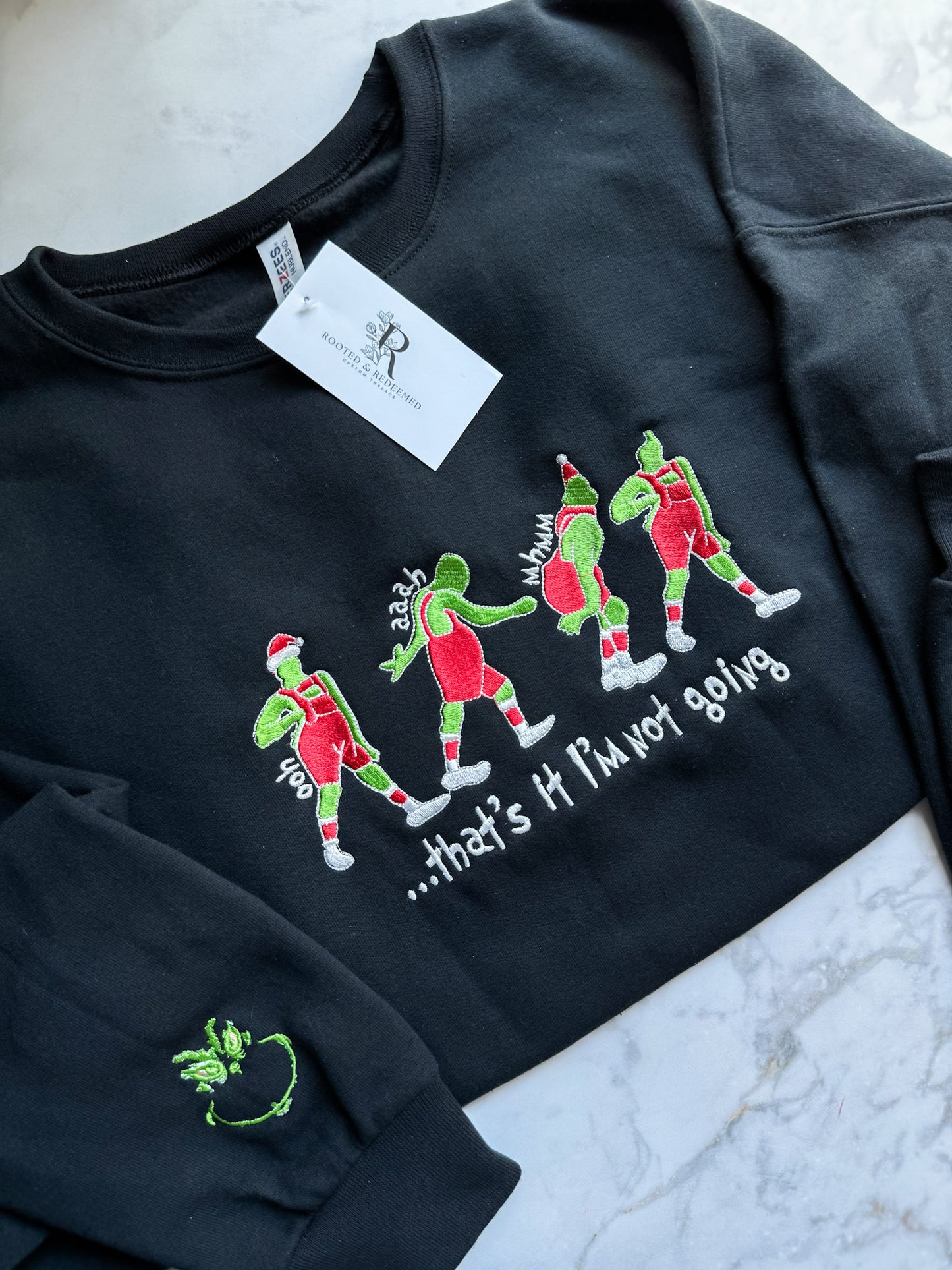 Grinch "That's It I'm Not Going" Embroidered Sweatshirt WITH SIDE BOW APPLIQUES