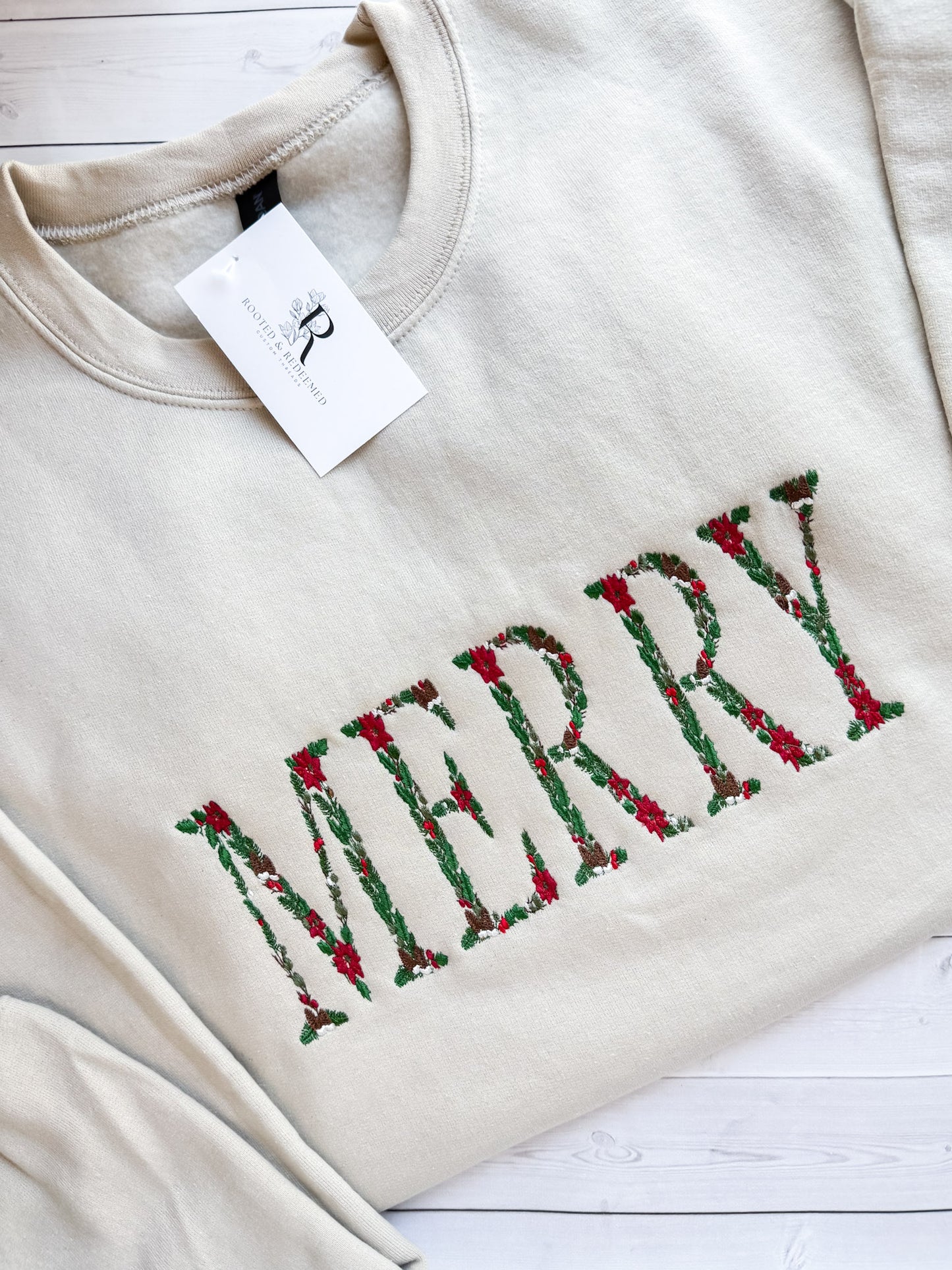 MERRY Christmas Floral Letter Embroidered Sweatshirt