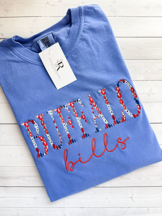 Buffalo Bills Floral Letter Embroidered Comfort Colors T Shirt