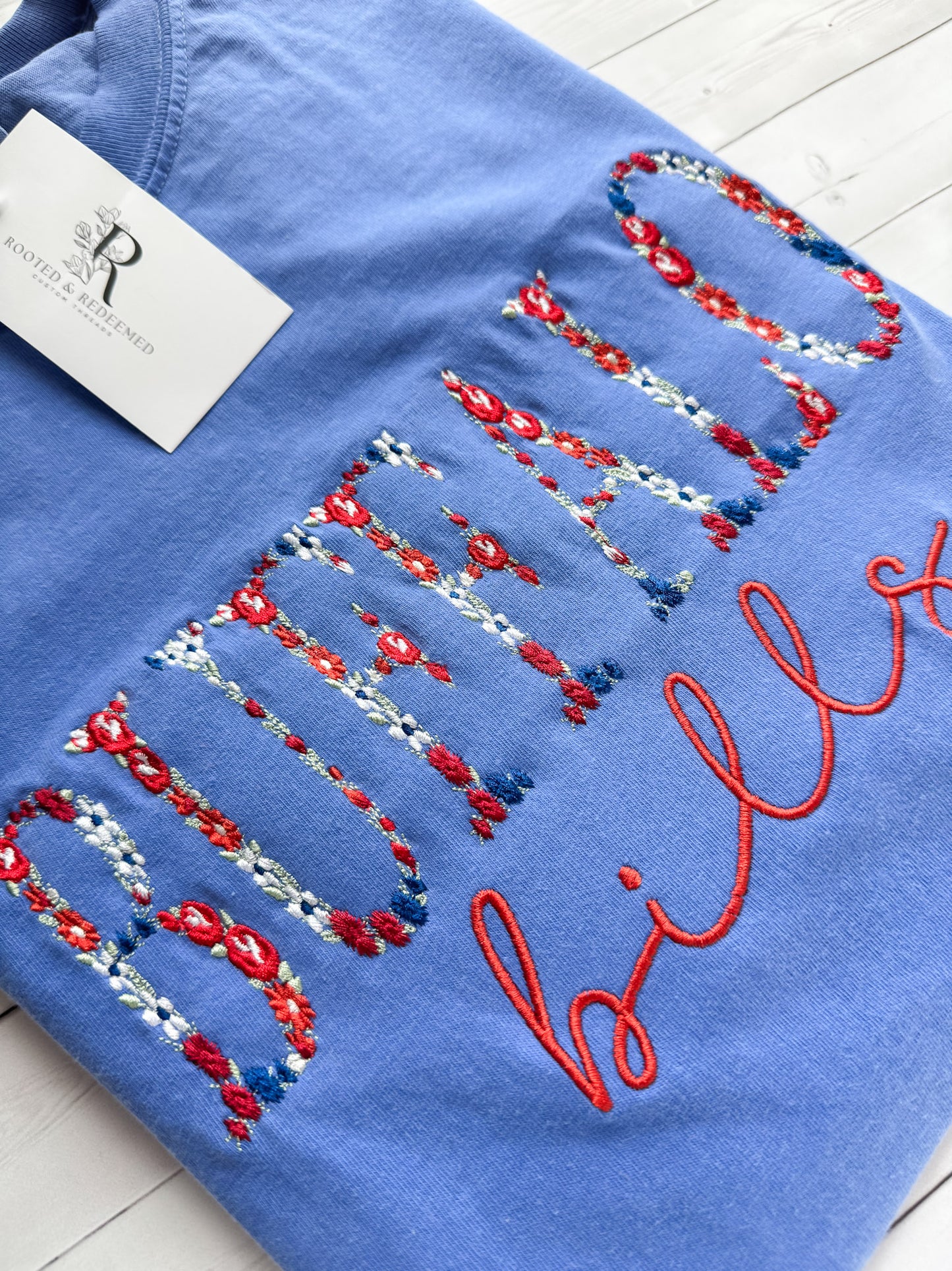 Buffalo Bills Floral Letter Embroidered Comfort Colors T Shirt