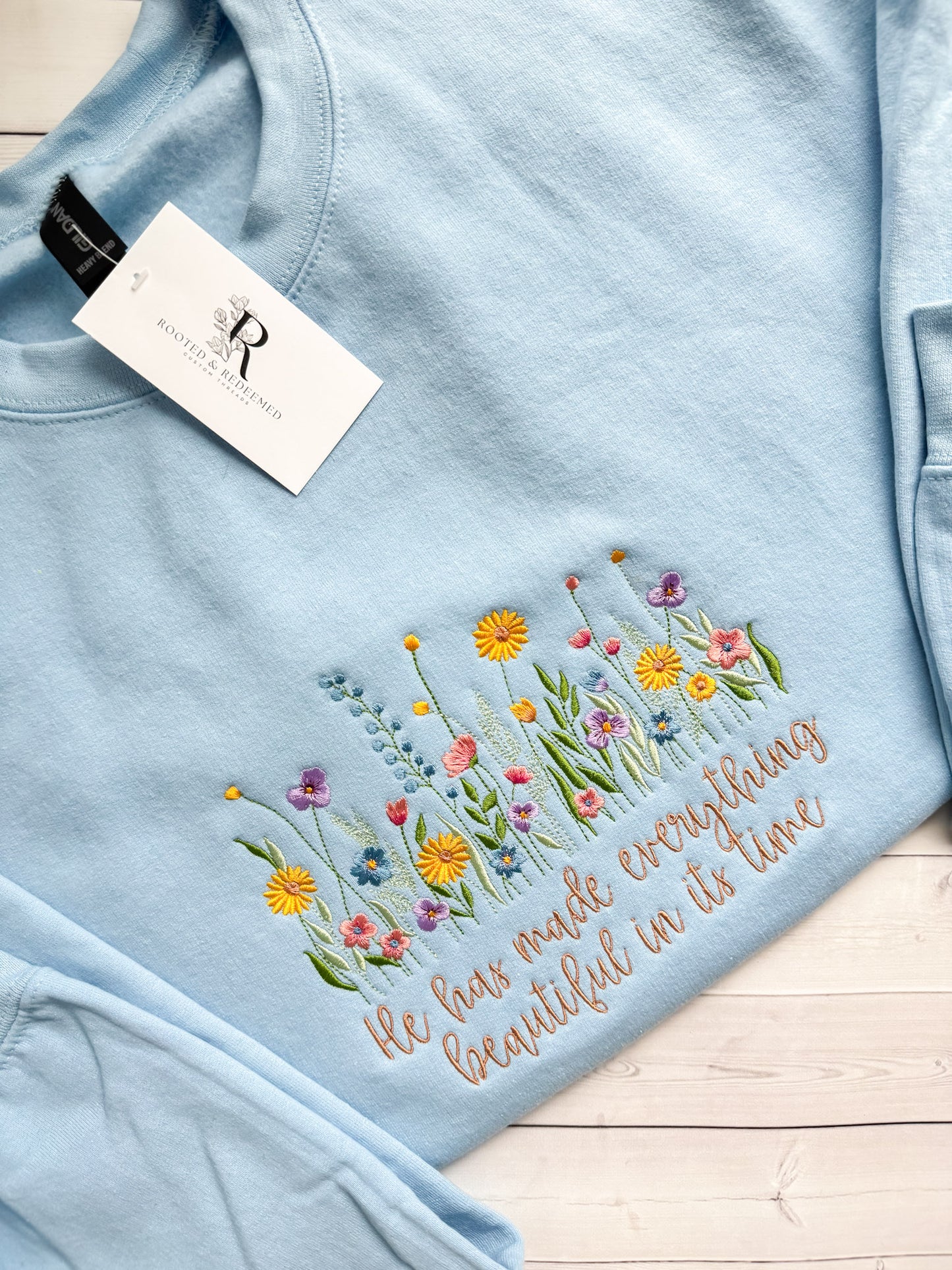 He Has Made Everything Beautiful Wildflowers Embroidered Sweatshirt