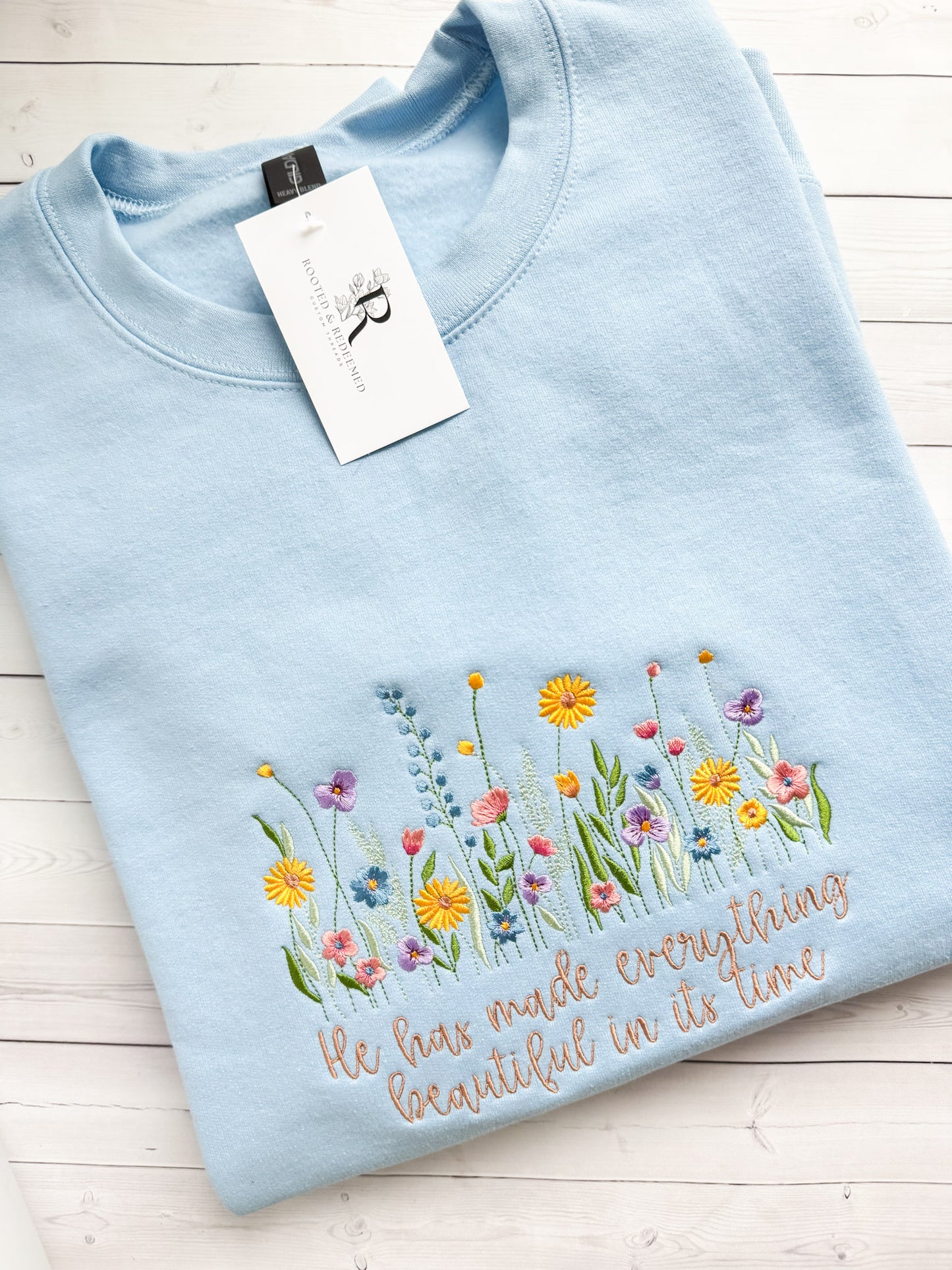 He Has Made Everything Beautiful Wildflowers Embroidered Sweatshirt