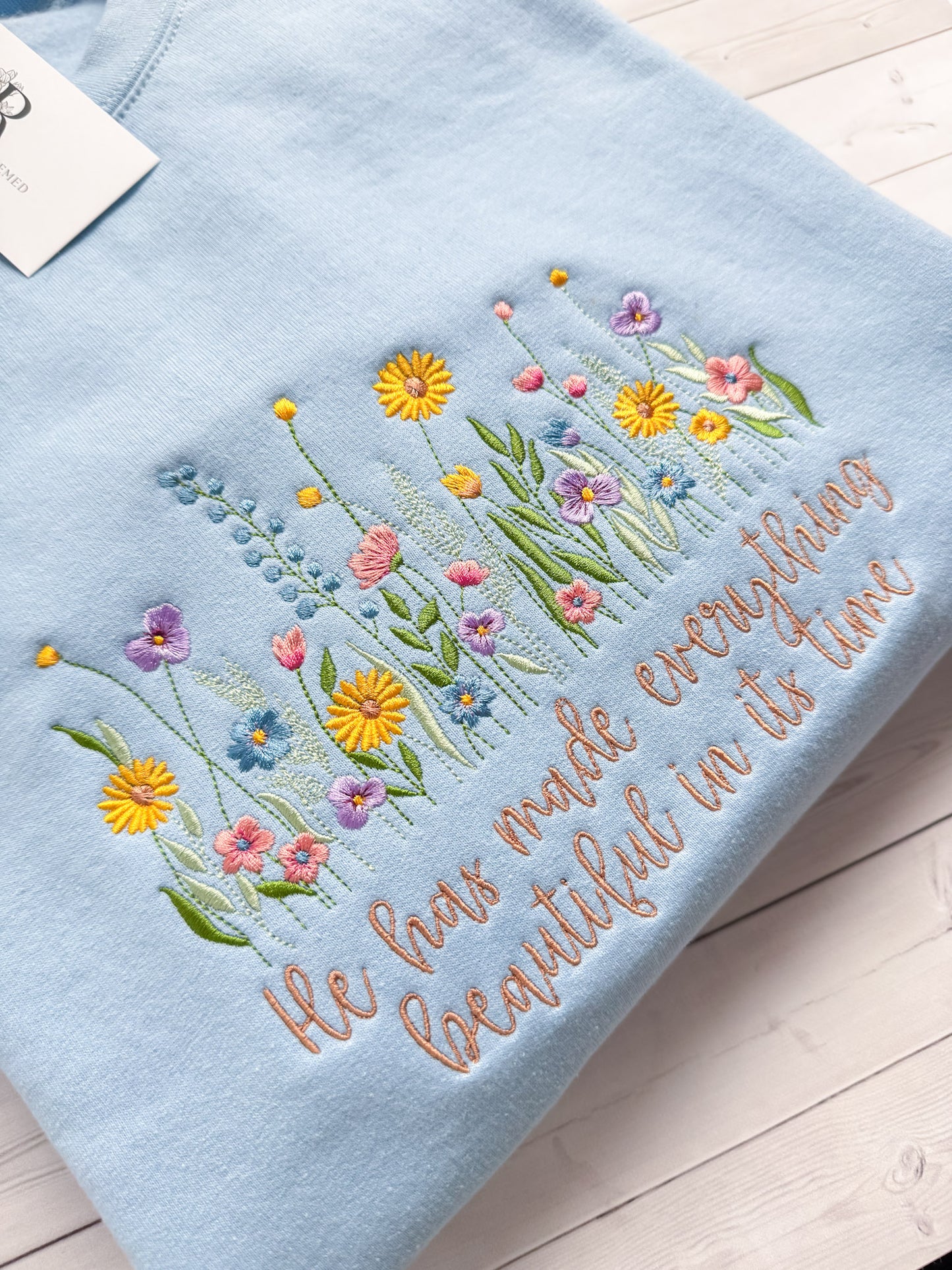 He Has Made Everything Beautiful Wildflowers Embroidered Sweatshirt