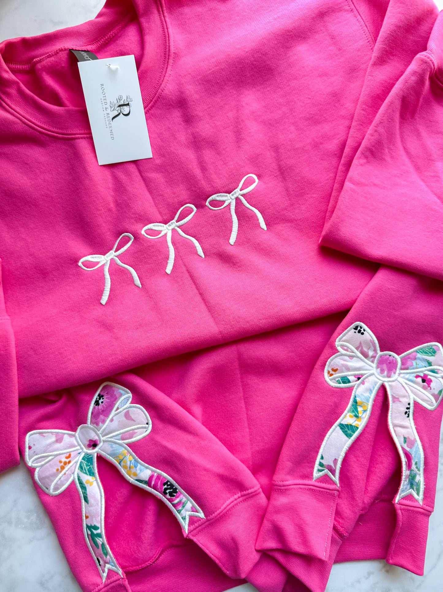 Coquette Bow Embroidered Sweatshirt with Side Bow Applique