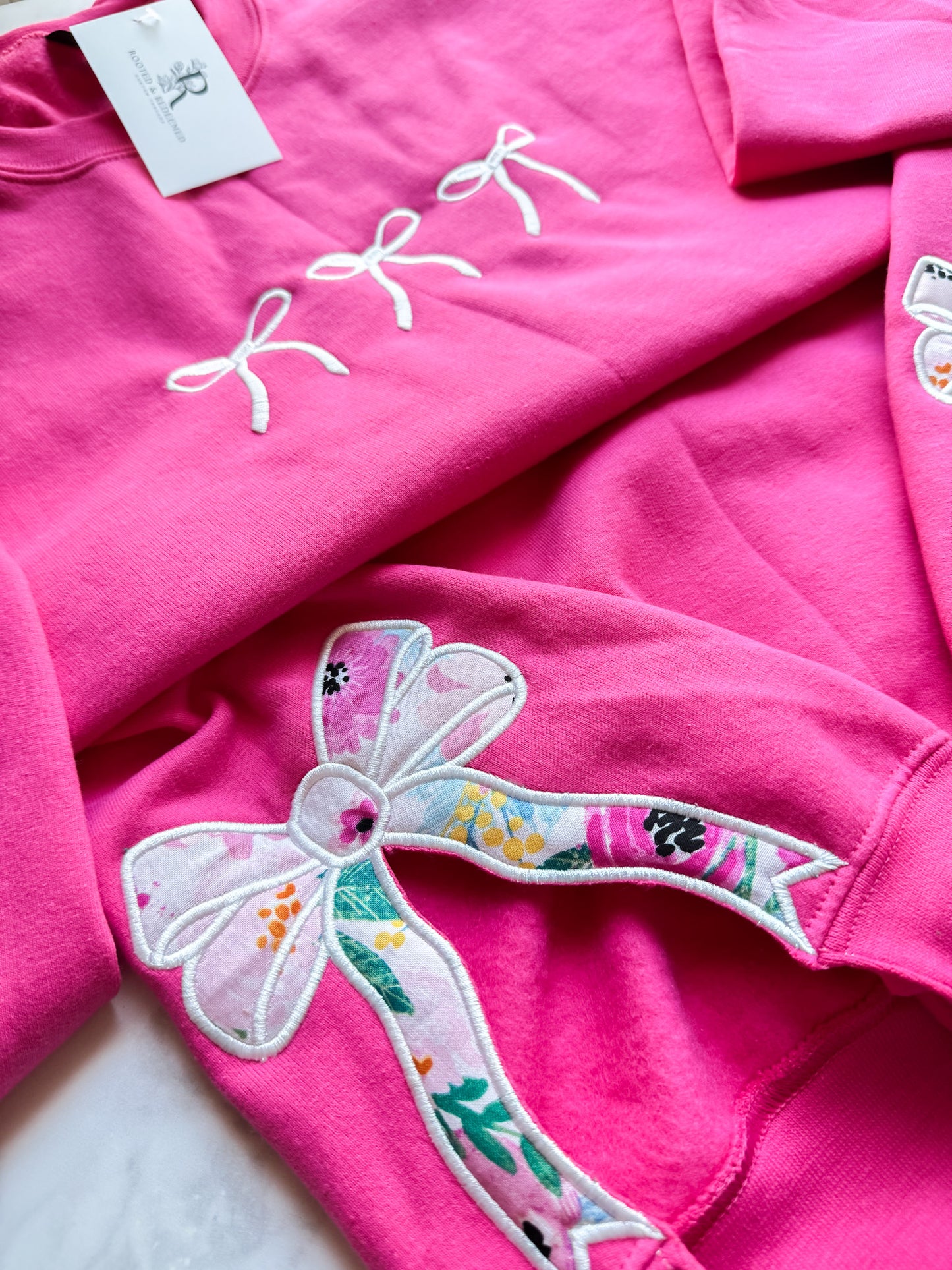 Coquette Bow Embroidered Sweatshirt with Side Bow Applique