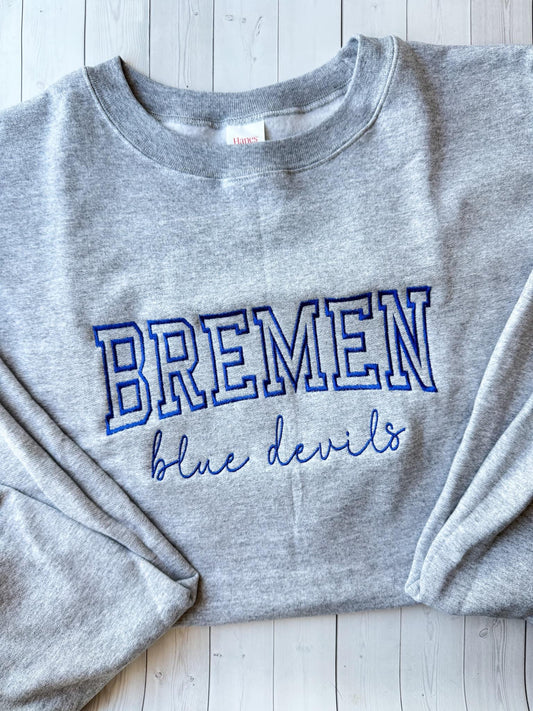 Bubble Letter Bremen Blue Devils Embroidered Sweatshirt