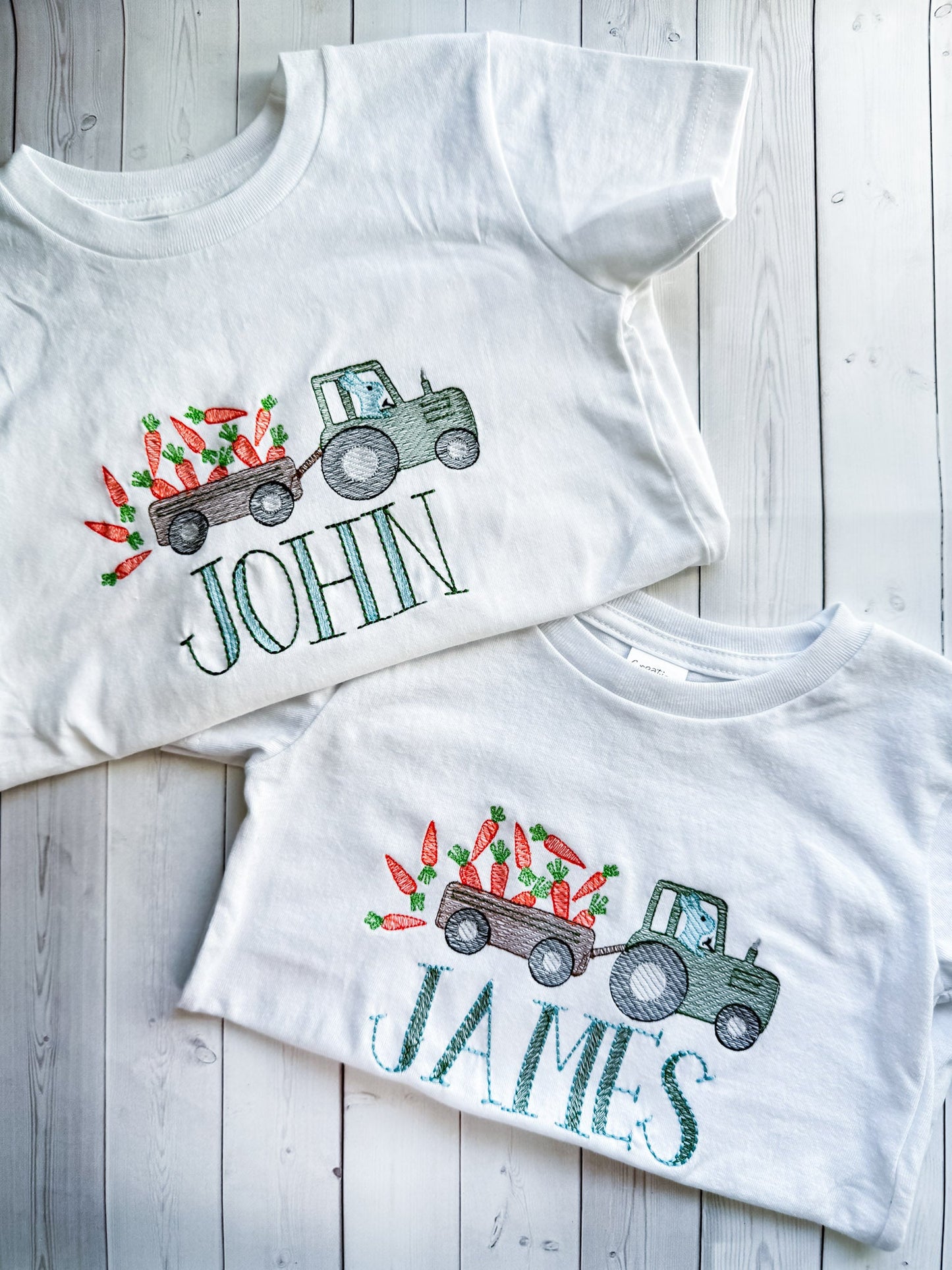 Easter Bunny Tractor with Name Embroidered Shirt or Onesie (INFANT SIZES)