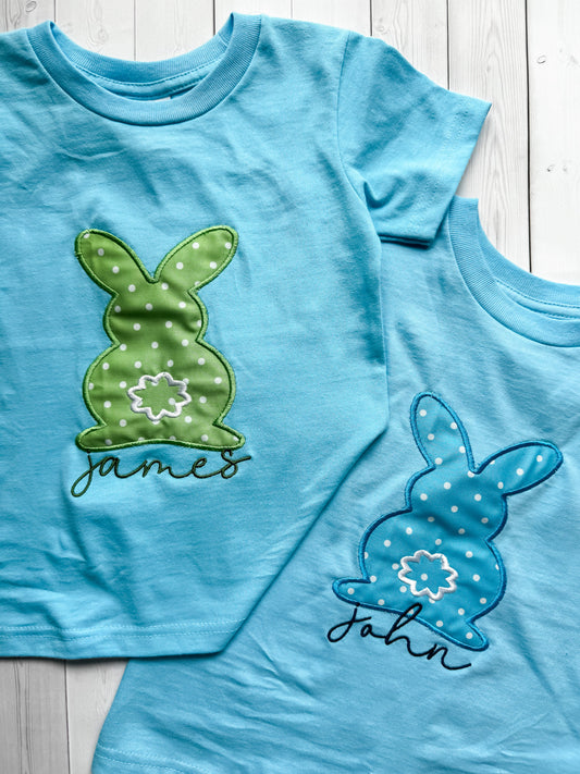 Easter Bunny Applique with Name Embroidered Shirt or Onesie (INFANT SIZES)