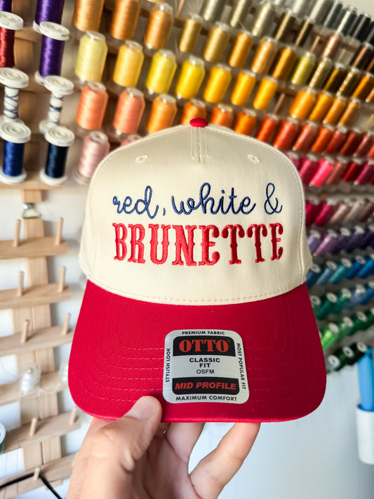 Red White and Brunette Embroidered Hat