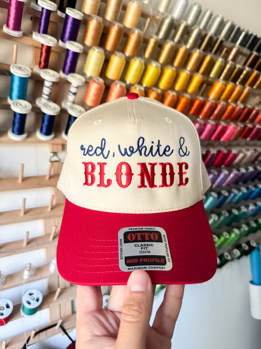 Red White and Blonde Embroidered Hat