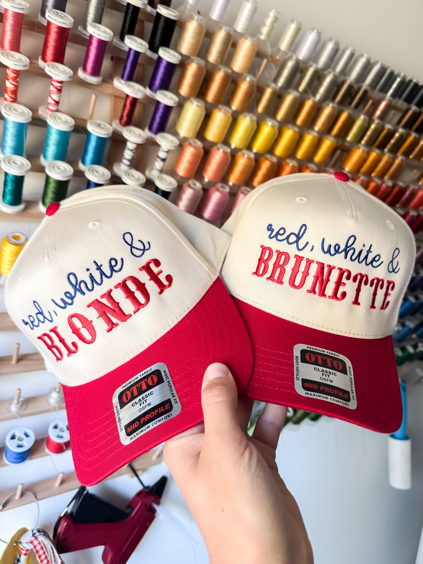 Red White and Blonde Embroidered Hat