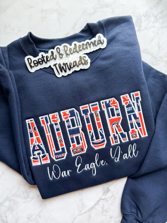 Auburn War Eagle Y'all Applique Embroidered Sweatshirt