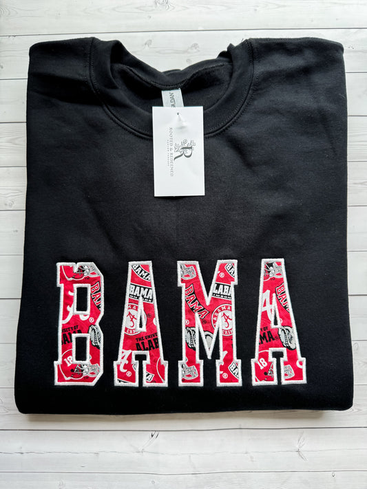 Alabama "BAMA" Satin Stitch Applique Embroidered Sweatshirt