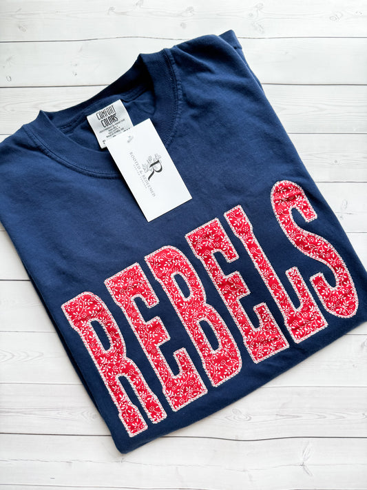 Rebels Diamond Stitch Appliqué Embroidered Comfort Colors T-Shirt