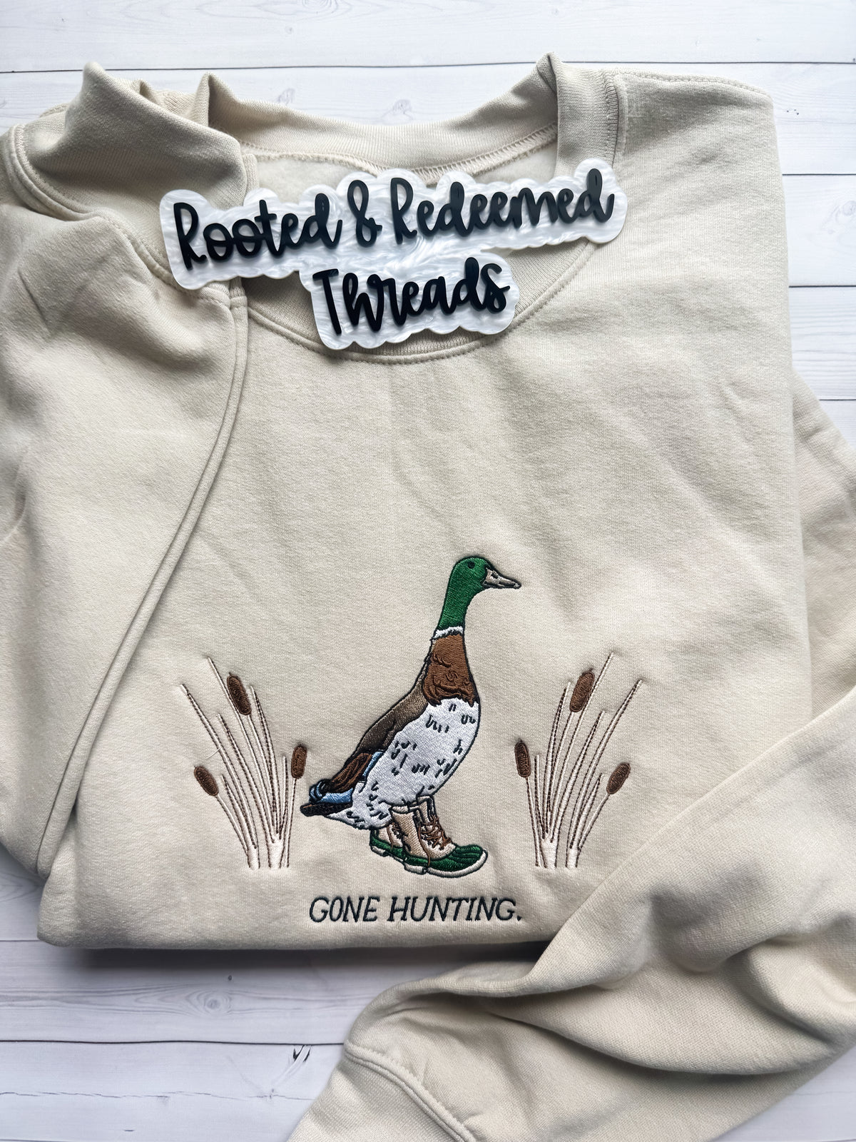 Gone Hunting Duck Boots Embroidered Sweatshirt
