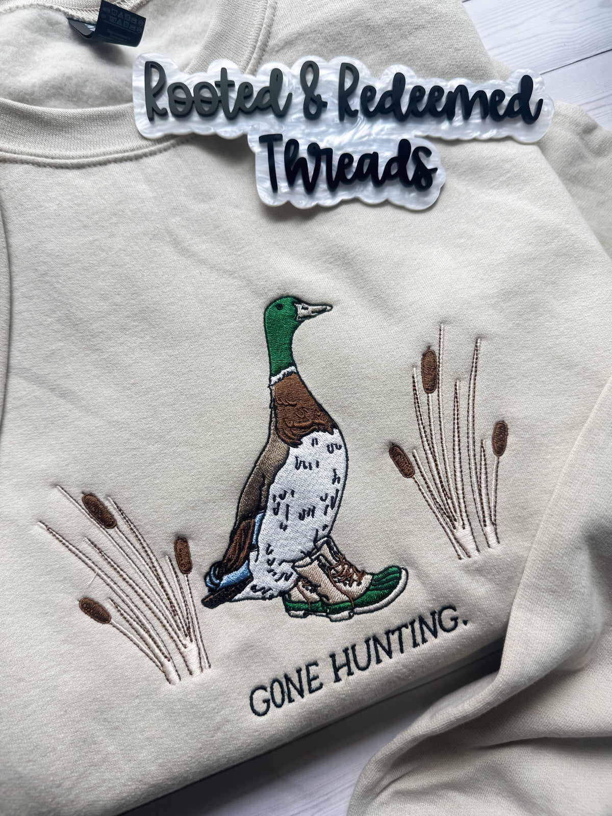 Gone Hunting Duck Boots Embroidered Sweatshirt